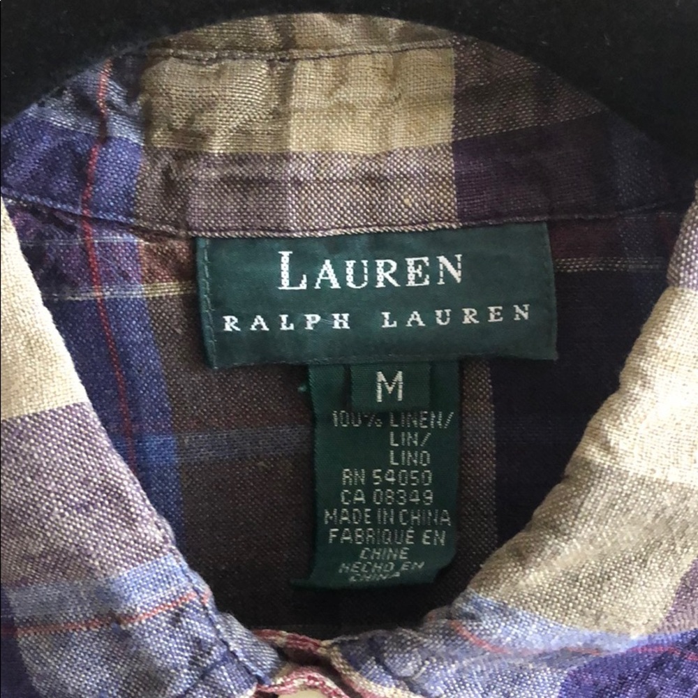Wms Ralph Lauren Linen Plaid Button Shirt